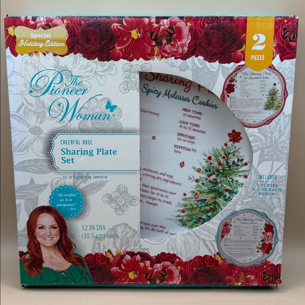 The Pioneer Woman Red and Green Floral Plate 2 pc Set